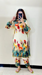3D Flower Digital Print 3PC Suit