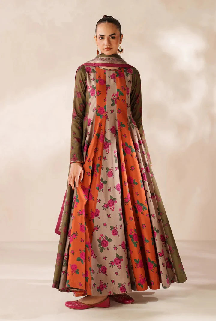 Printed Rose Frock 3Pc Suit |Eid Edits