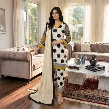 Polka Dot Printed 3pc Poly Lawn